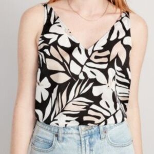 Old Navy Black and Cream Floral Tank Top